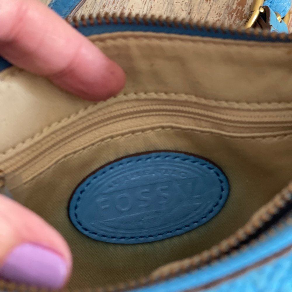 Fossil Memoir Pebbled Leather Sky Blue Crossbody Bag Turquoise Purse Coastal - Picture 8 of 16